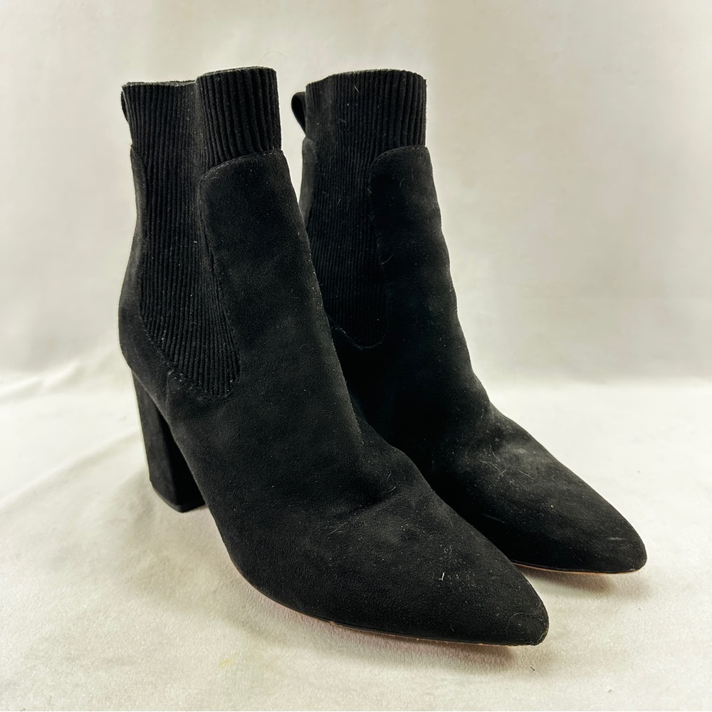 Steven Heels Revenge Pointed Toe Knit Booties Womens Suede Black 8 Block Party